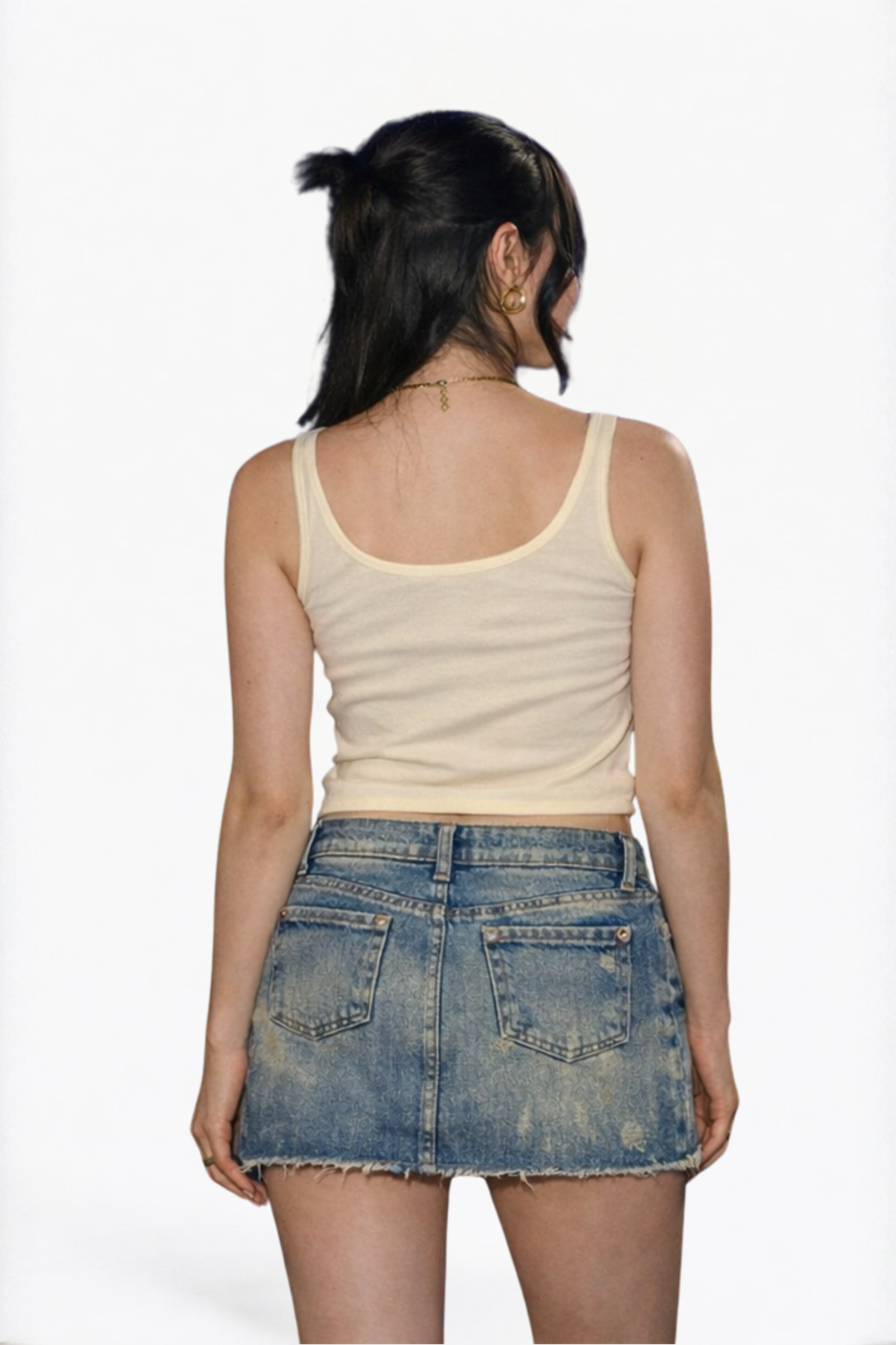 Light Wash Distressed Denim Mini Skirt