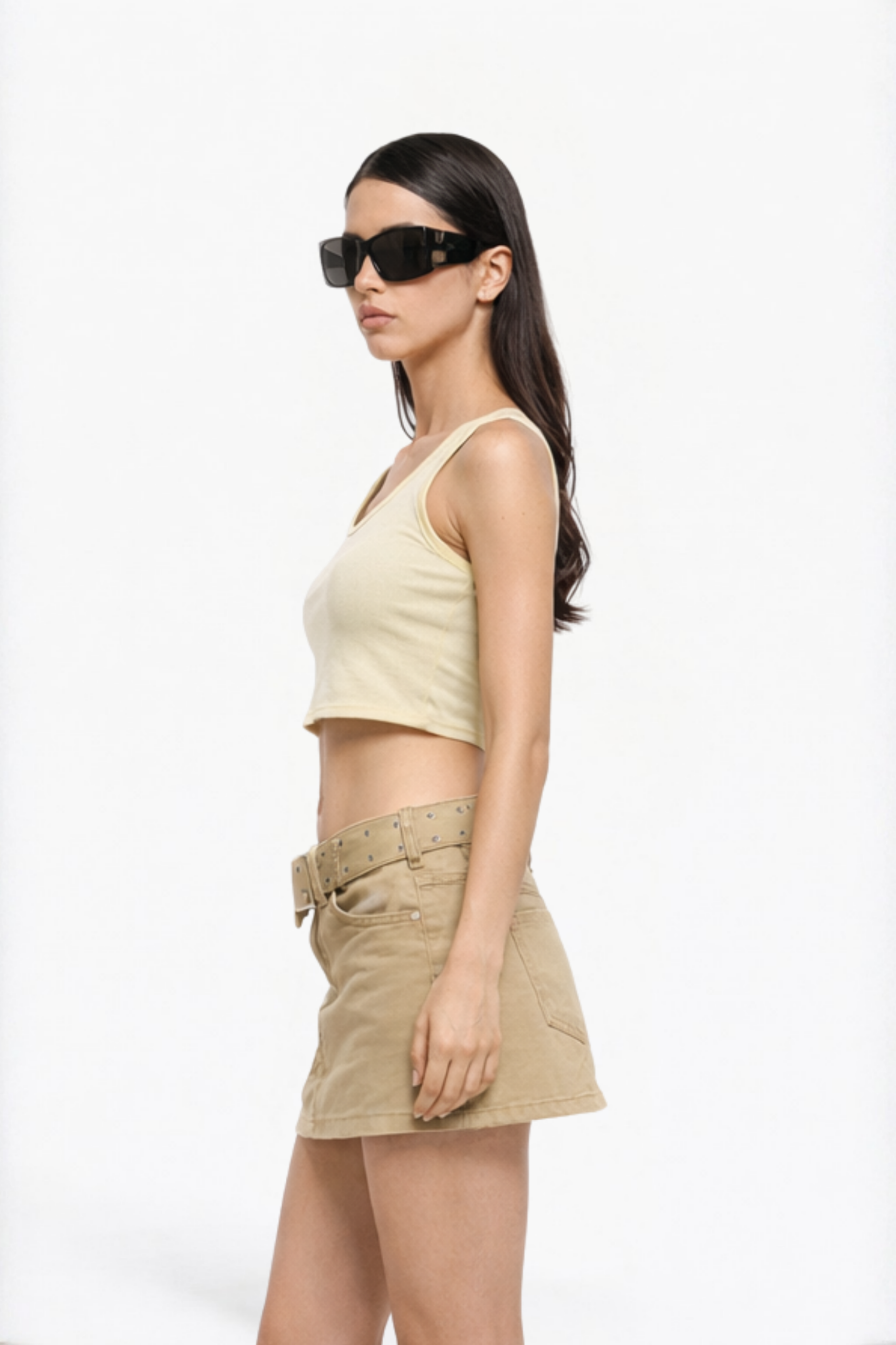 Khaki Utility Denim Mini Skirt