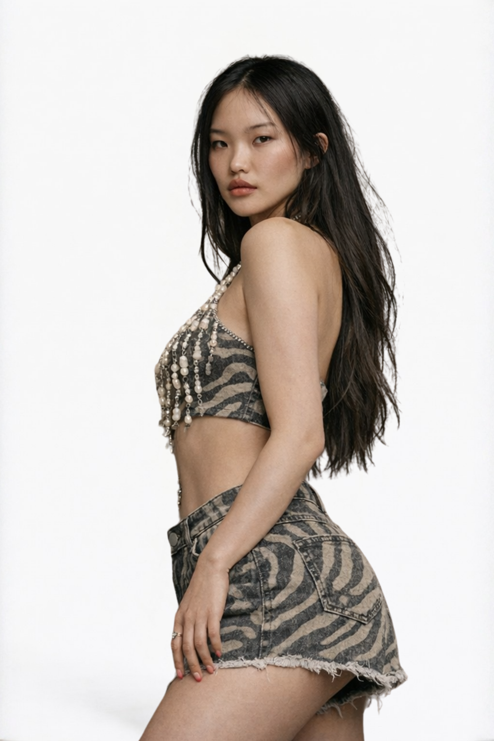 Zebra Print Denim Mini Shorts