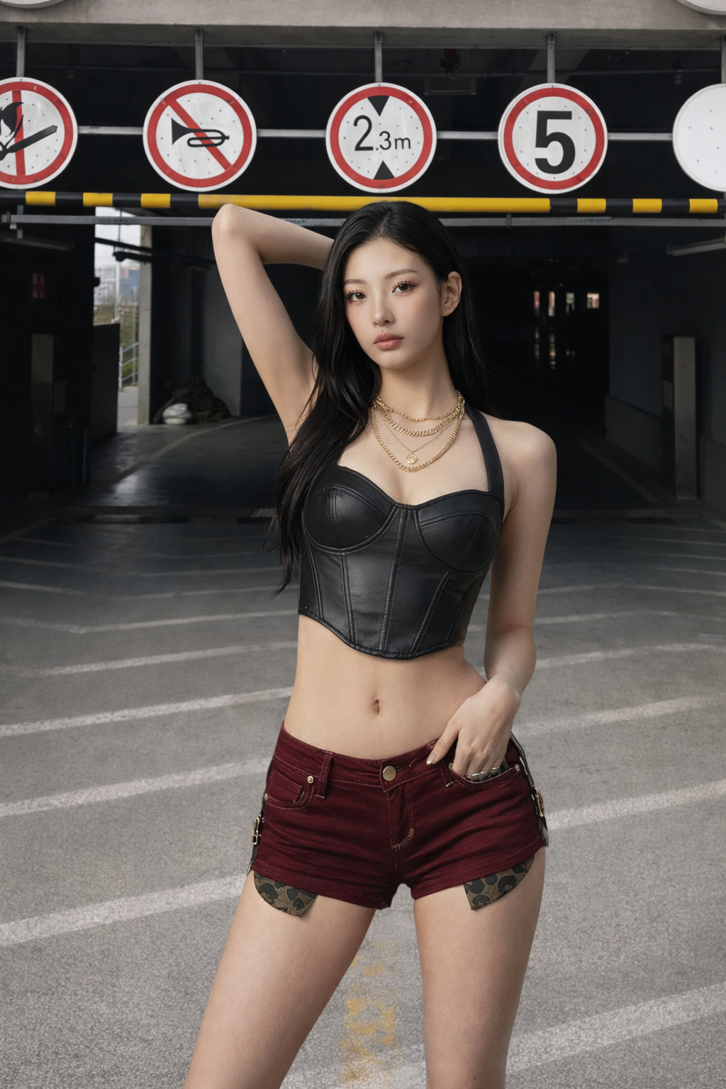 Burgundy Leopard Patch Denim Mini Shorts