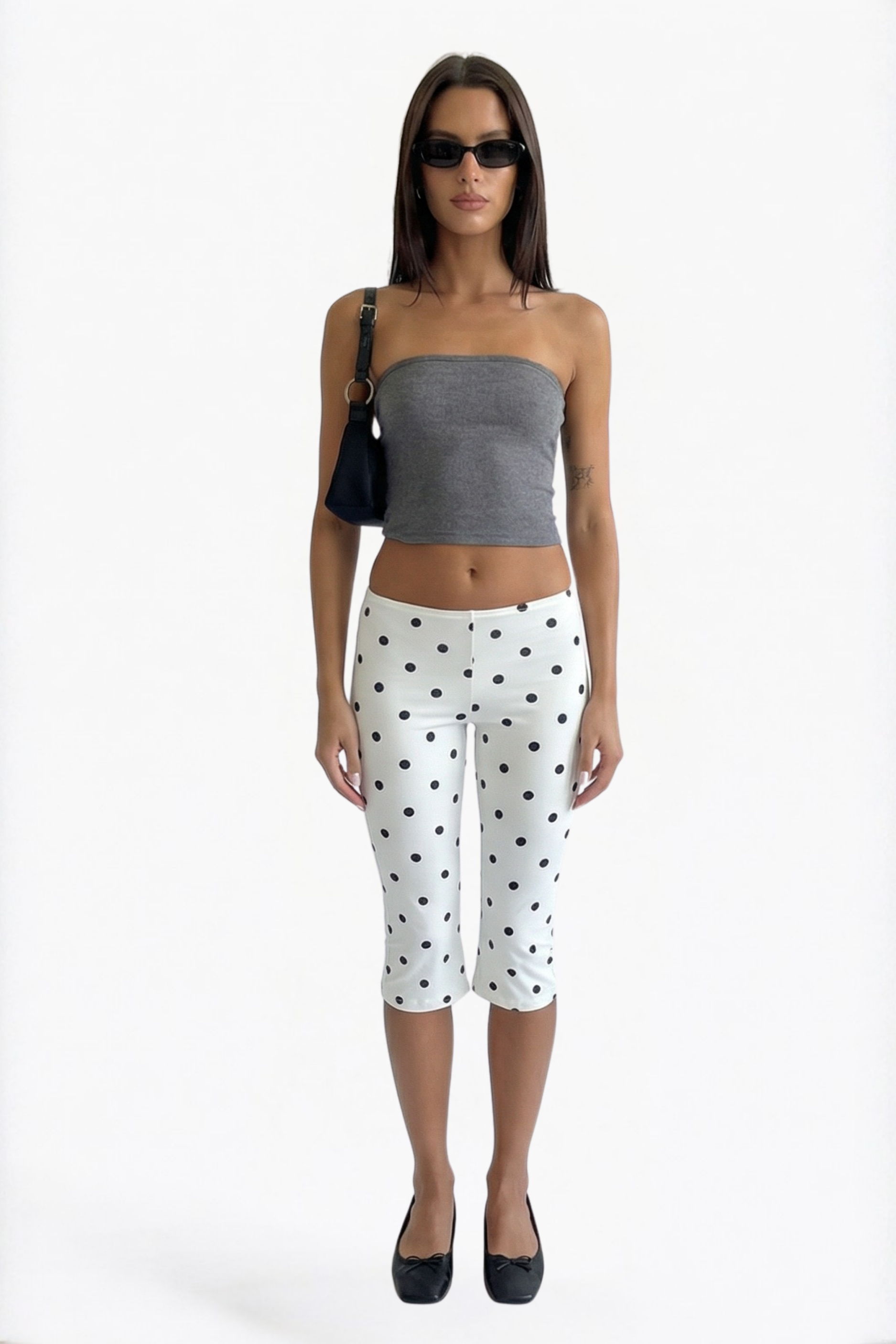 White Polka Dot Cropped Capri Leggings