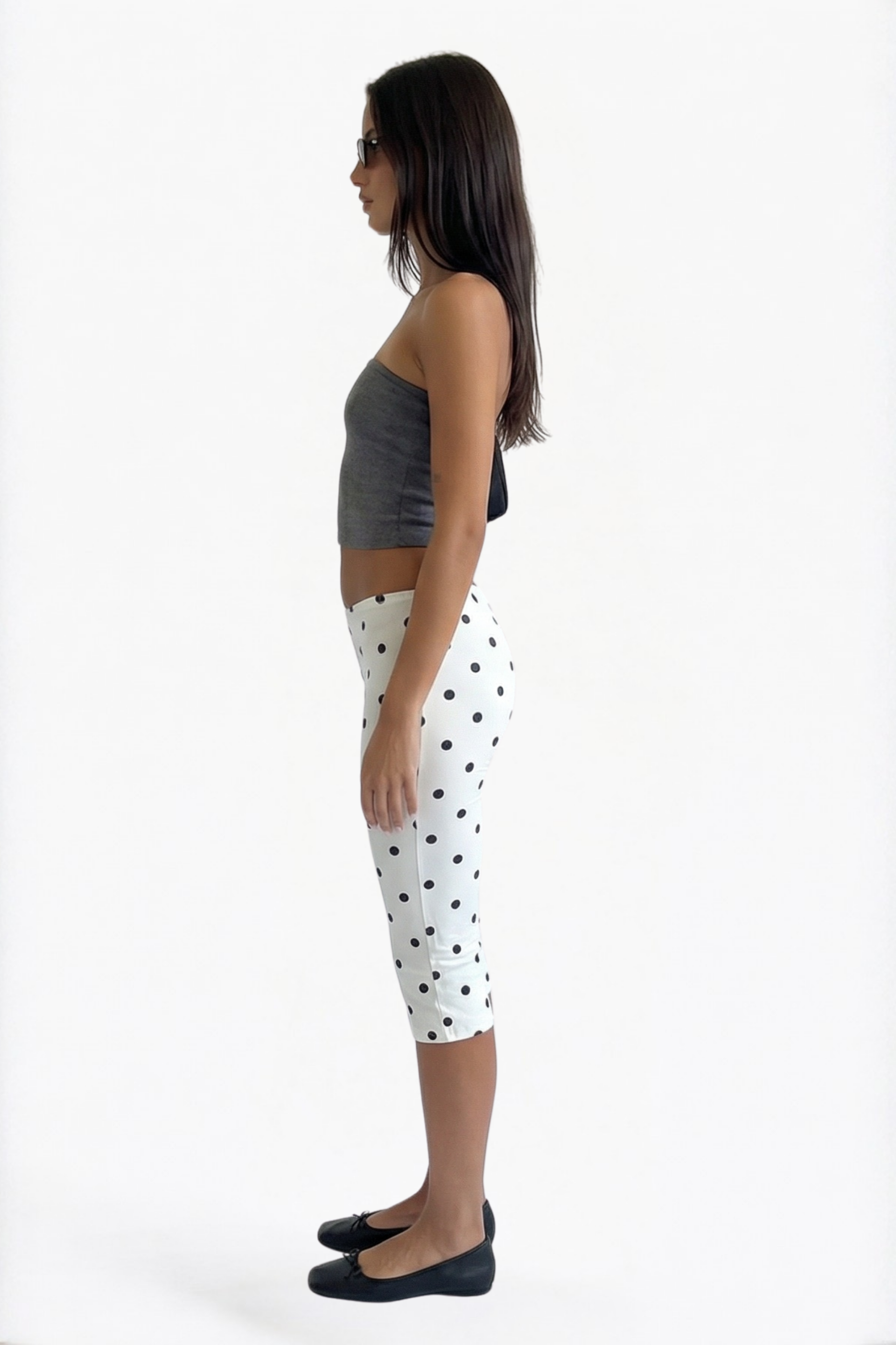 White Polka Dot Cropped Capri Leggings