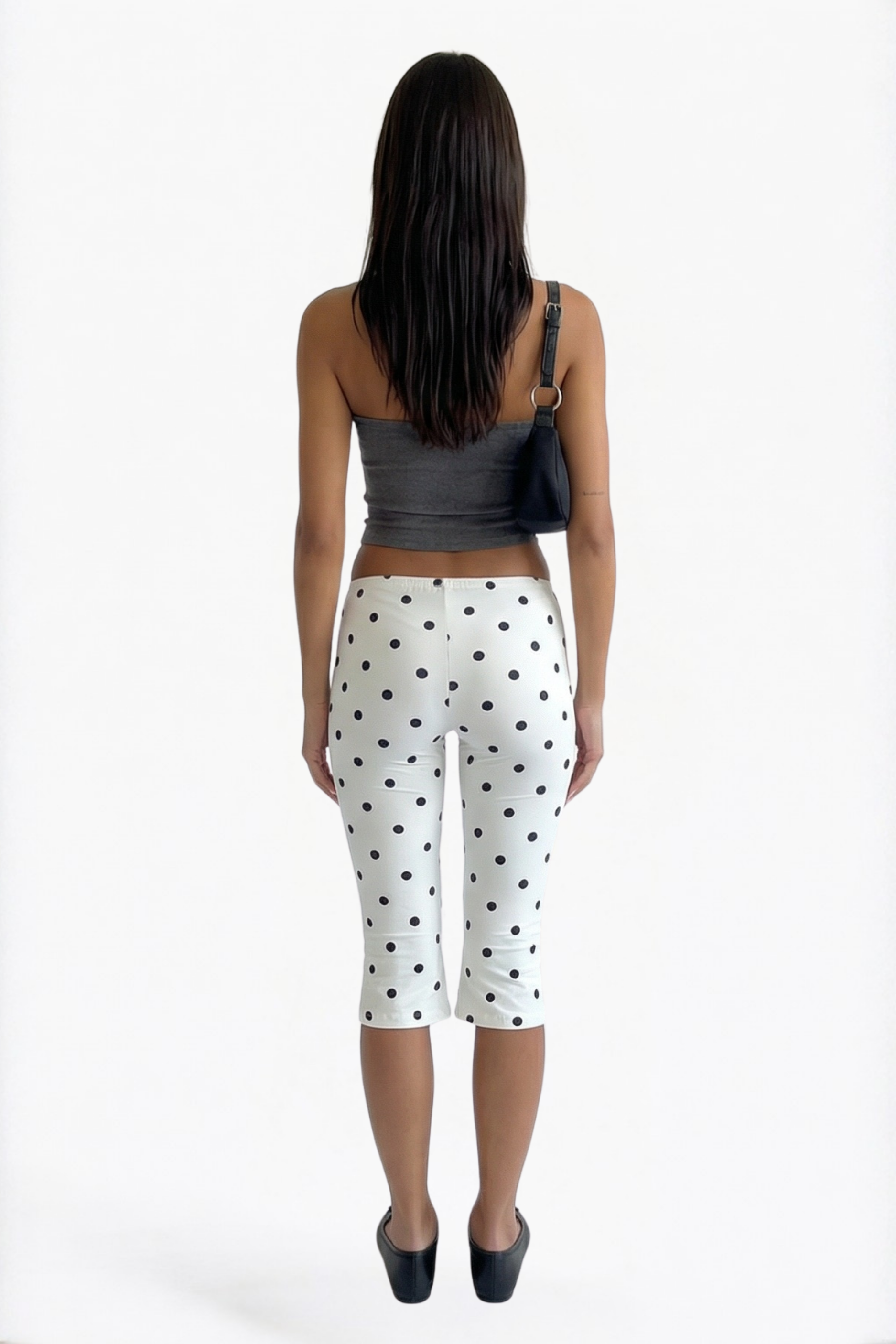 White Polka Dot Cropped Capri Leggings