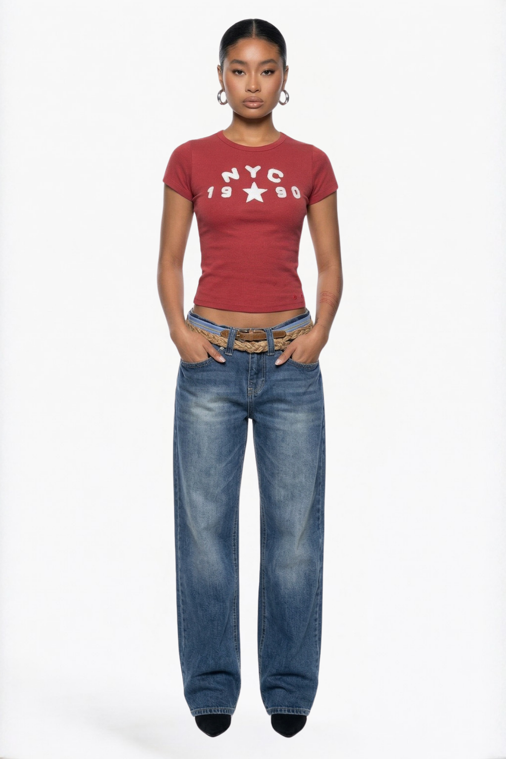 Red "NYC 1990" Print Baby Tee