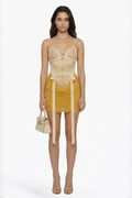 Beige Yellow Contrast Corset Ruched Mini Dress