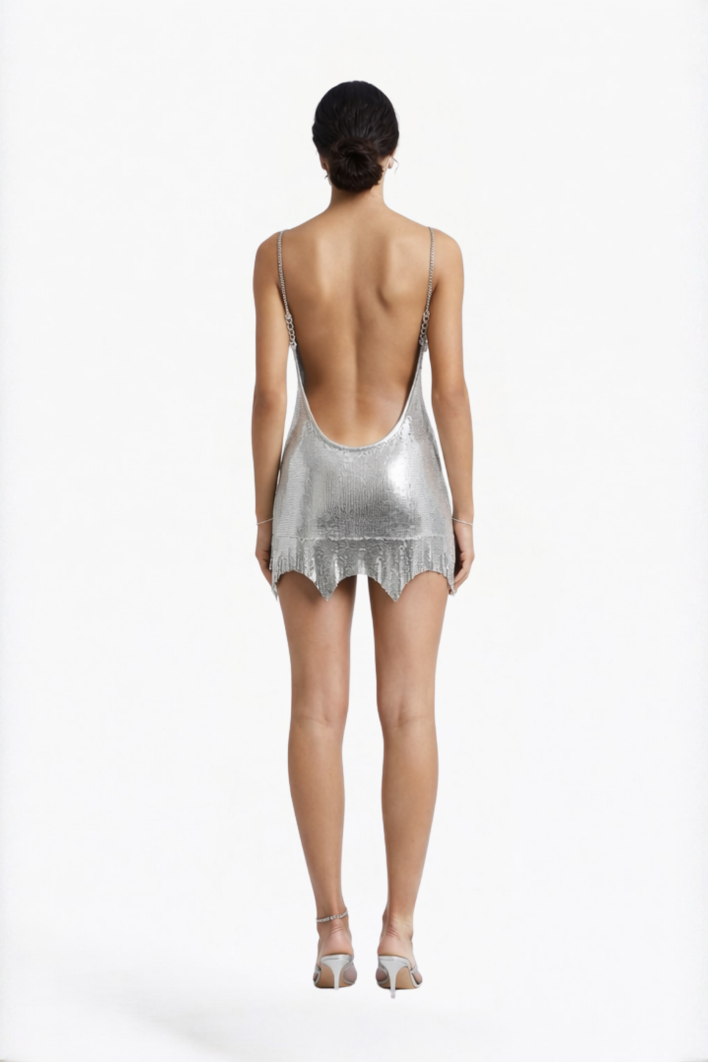 Silver Cowl Neck Asymmetric Mini Dress