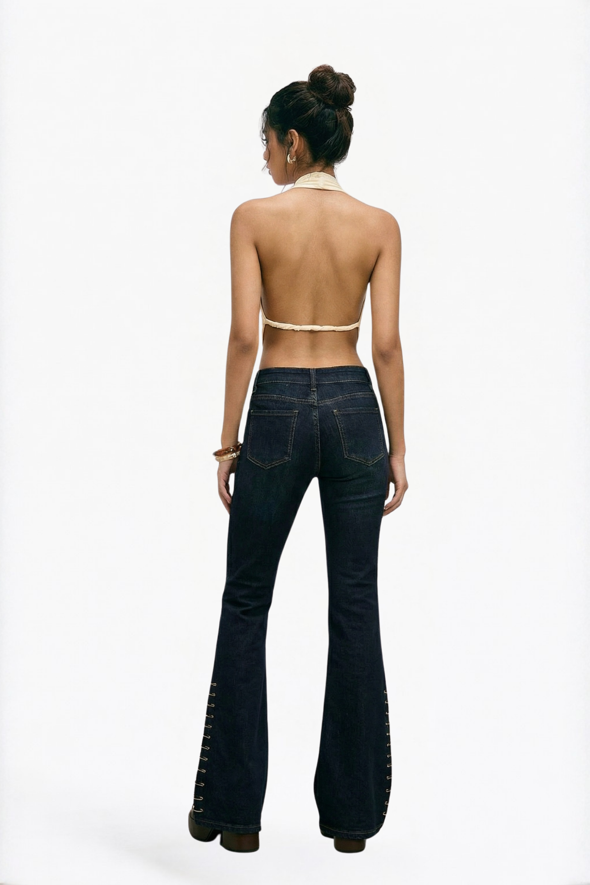 Black Lace-Up Flare Jeans