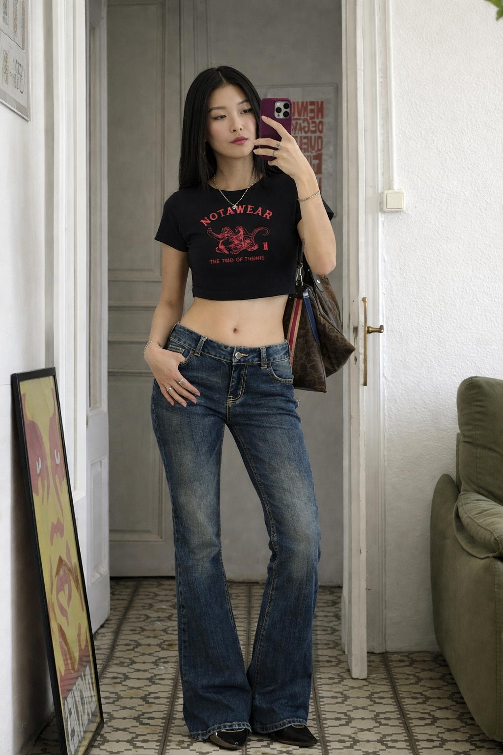 Blue Washed Flare Jeans