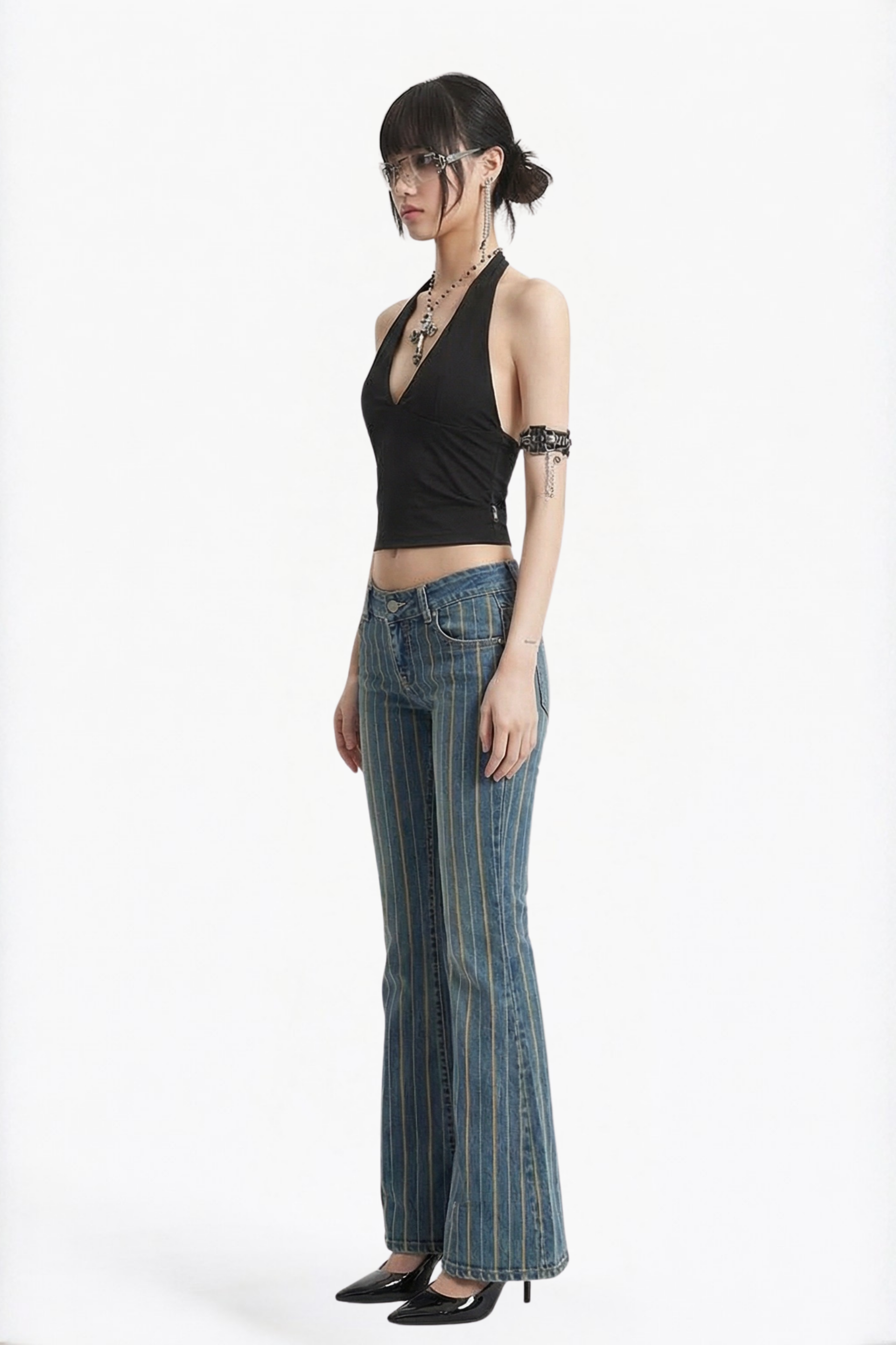 Light Washed Striped Flare Jeans