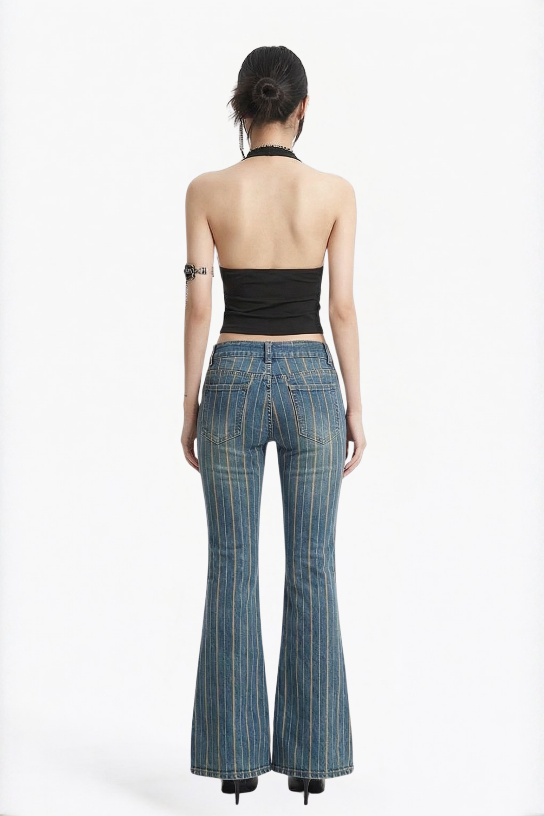Light Washed Striped Flare Jeans