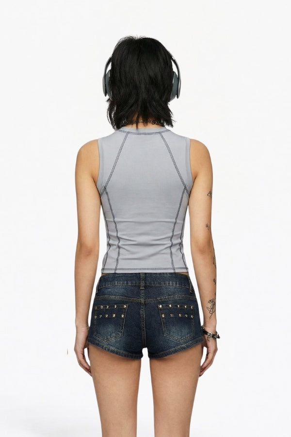 Blue Washed Studded Denim Shorts