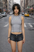 Blue Washed Studded Denim Shorts