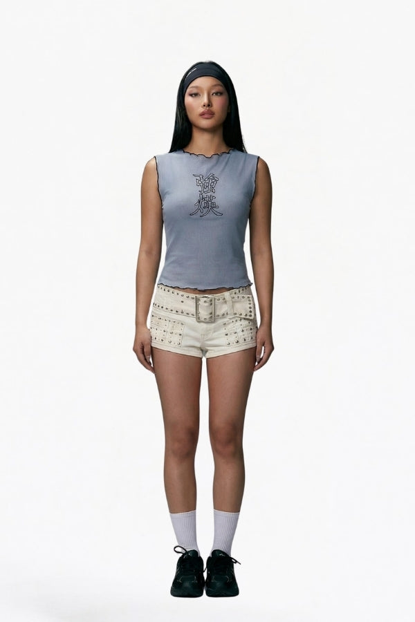 White Embellished Denim Shorts