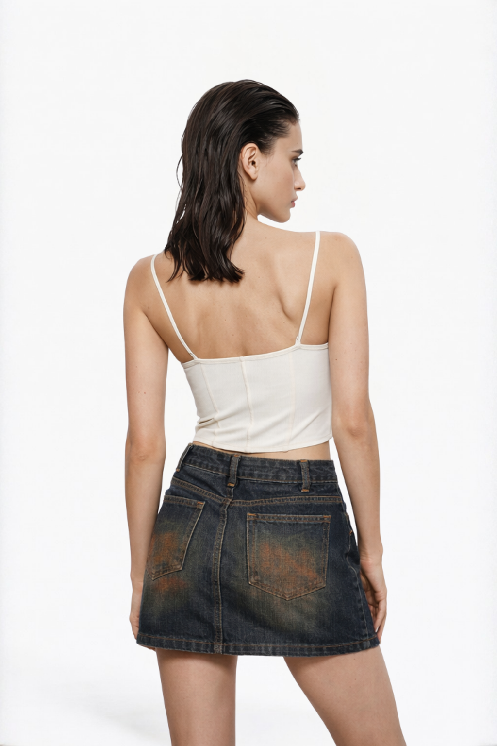 Rust-Wash Denim Mini Skirt