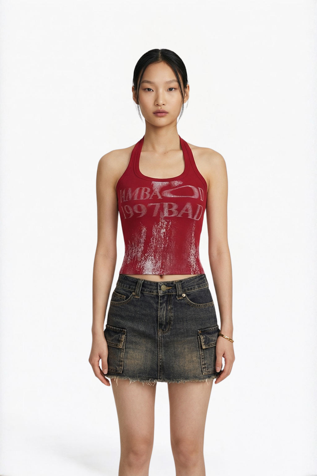 Vintage Washed Denim Cargo Mini Skirt