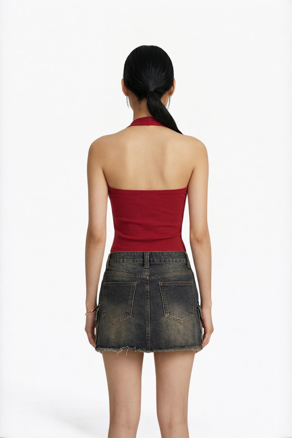 Vintage Washed Denim Cargo Mini Skirt