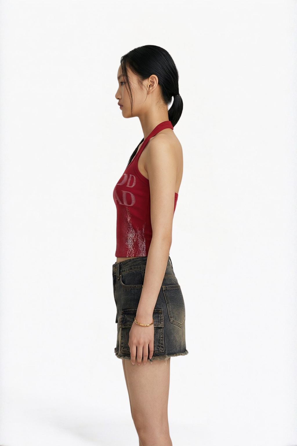 Vintage Washed Denim Cargo Mini Skirt