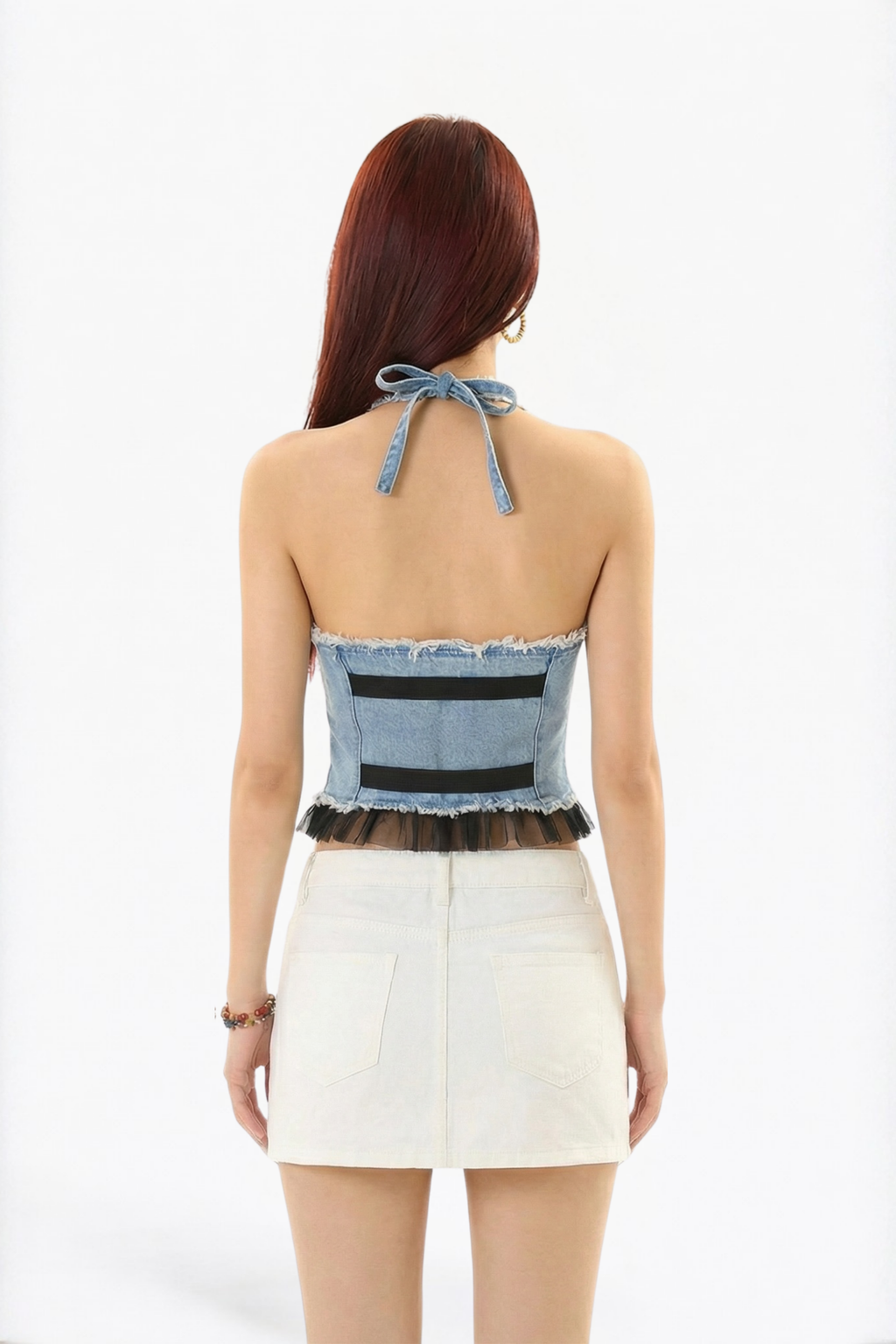 Light Blue Denim Buckled Halter Top