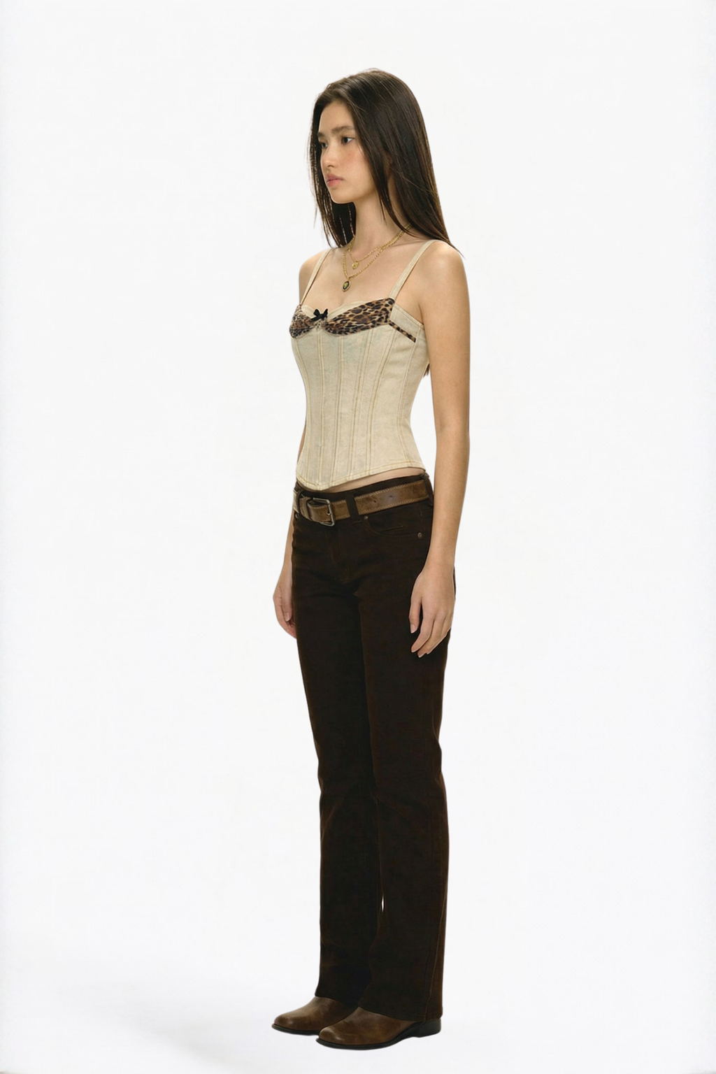 Beige Lace-Trim Corset Top