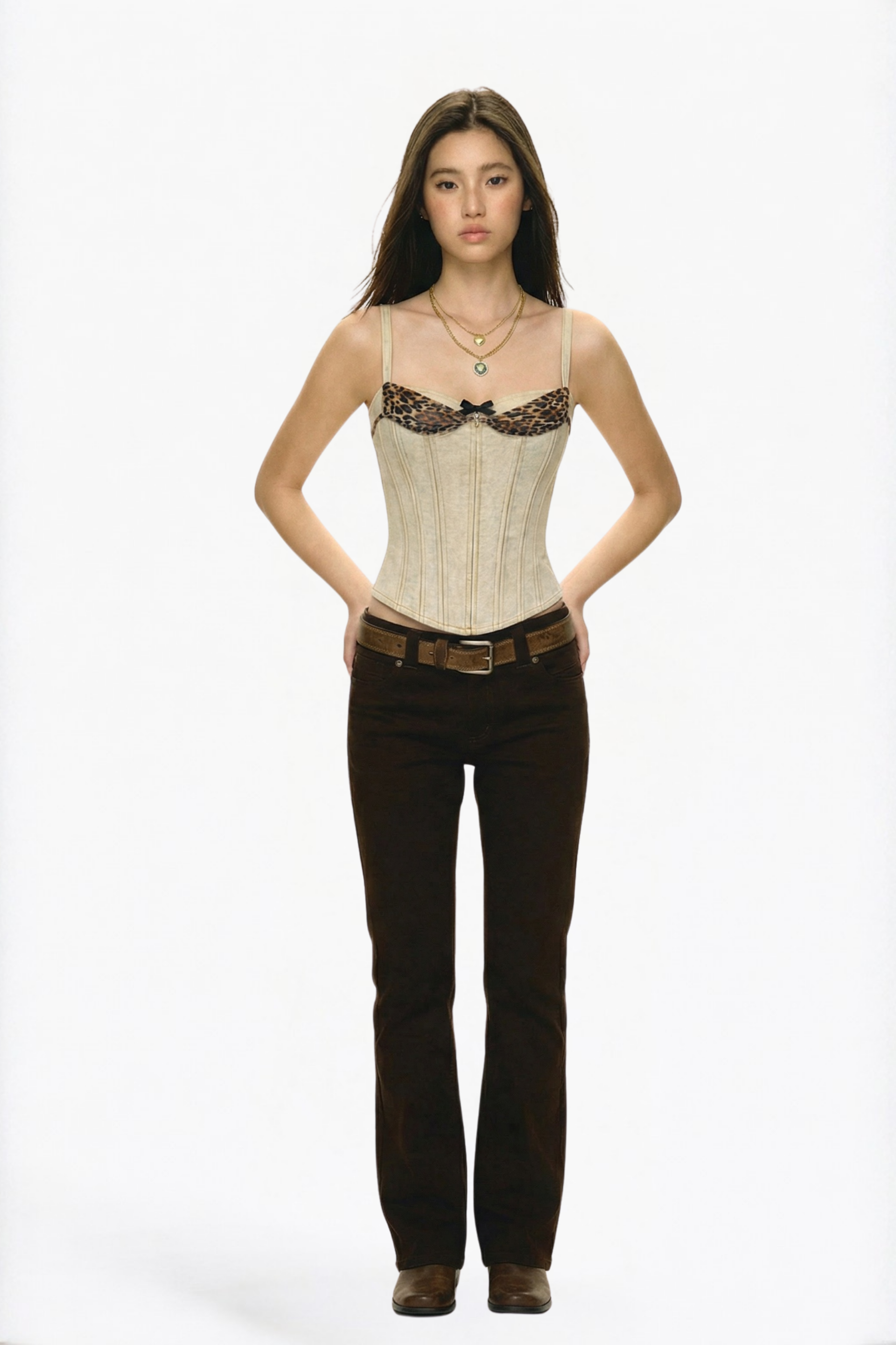 Beige Lace-Trim Corset Top