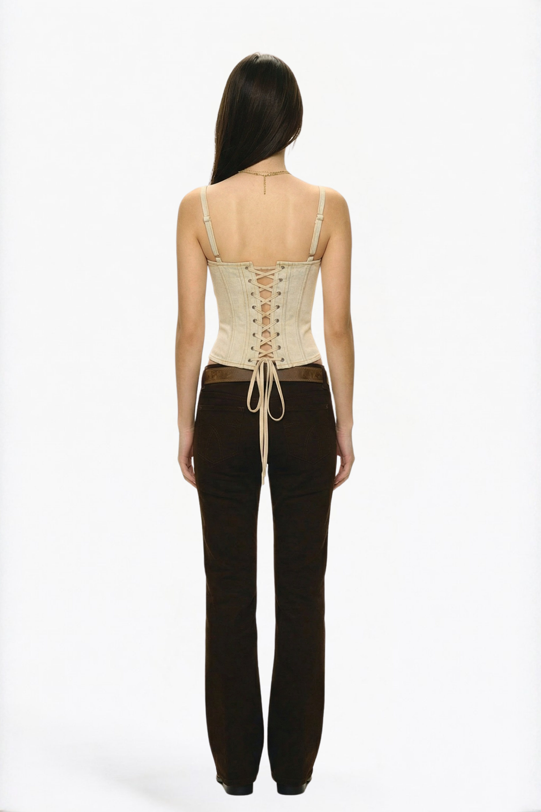 Beige Lace-Trim Corset Top