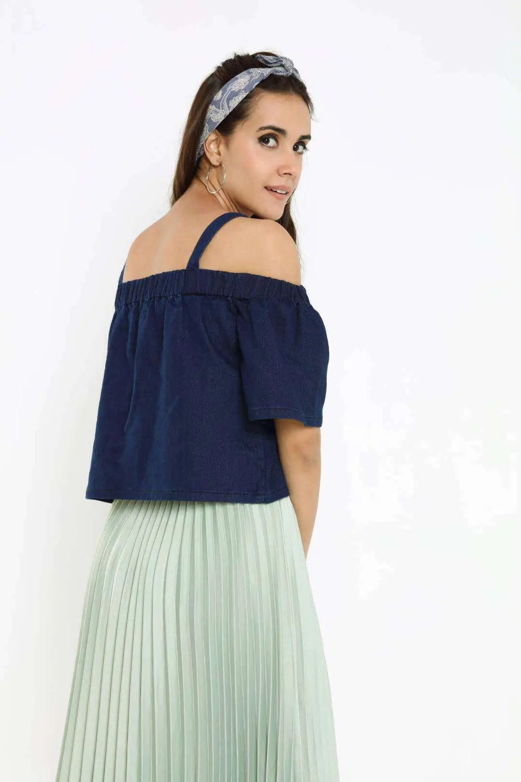 Dark Blue Strapped Doddy Denim Crop Top