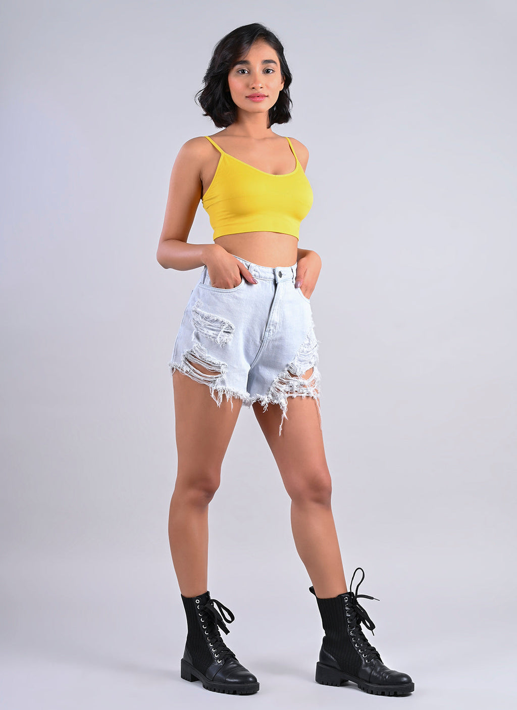 Distressed Shorts In Ice Blue
