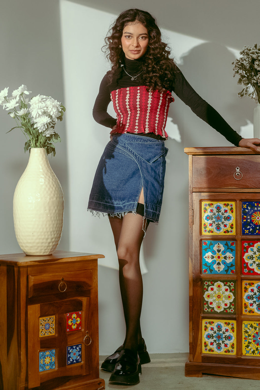 Belted Denim Skirt