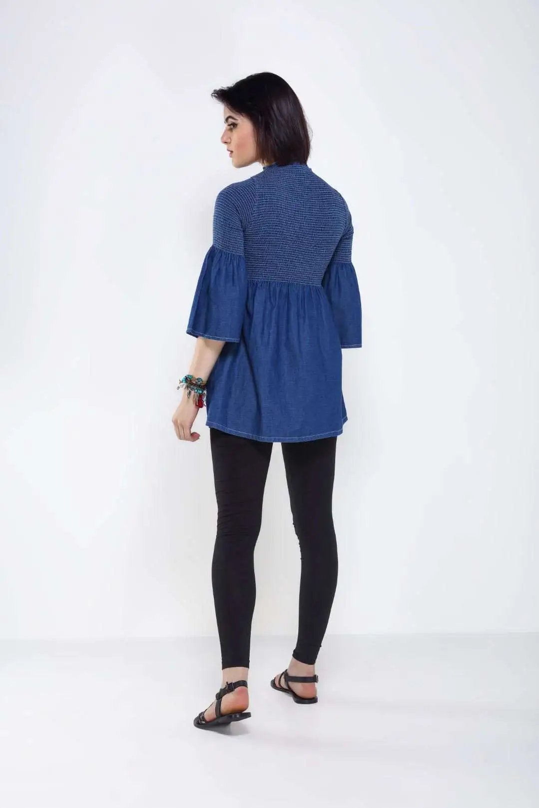 Dark Blue Denim Flared Top