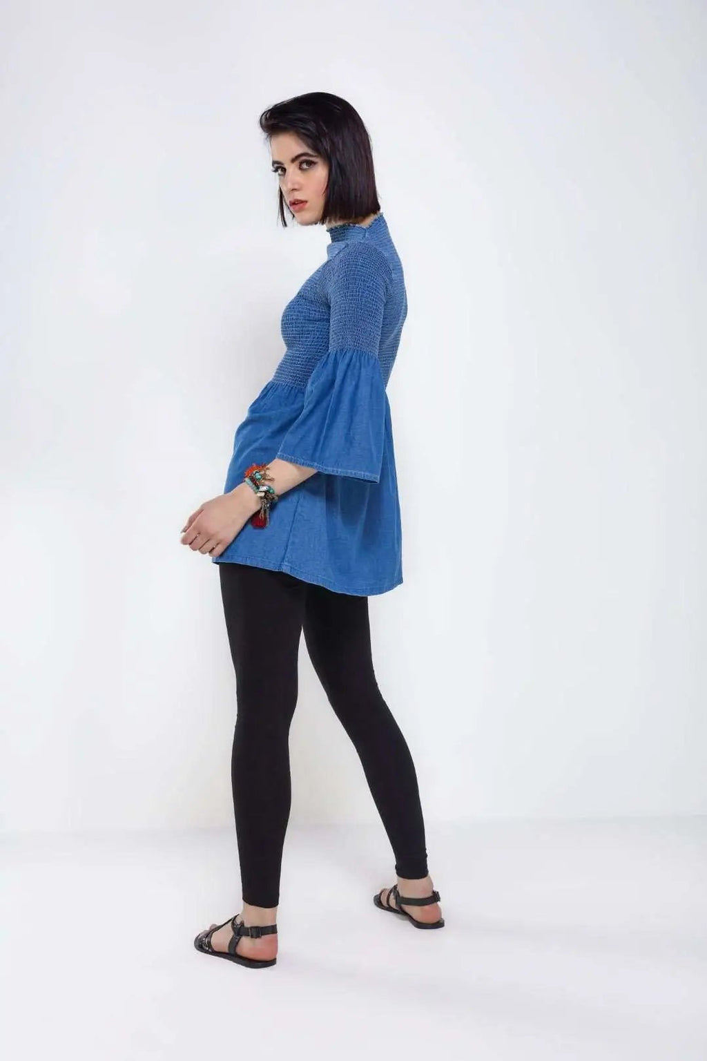 Mid Blue Denim Flared Top