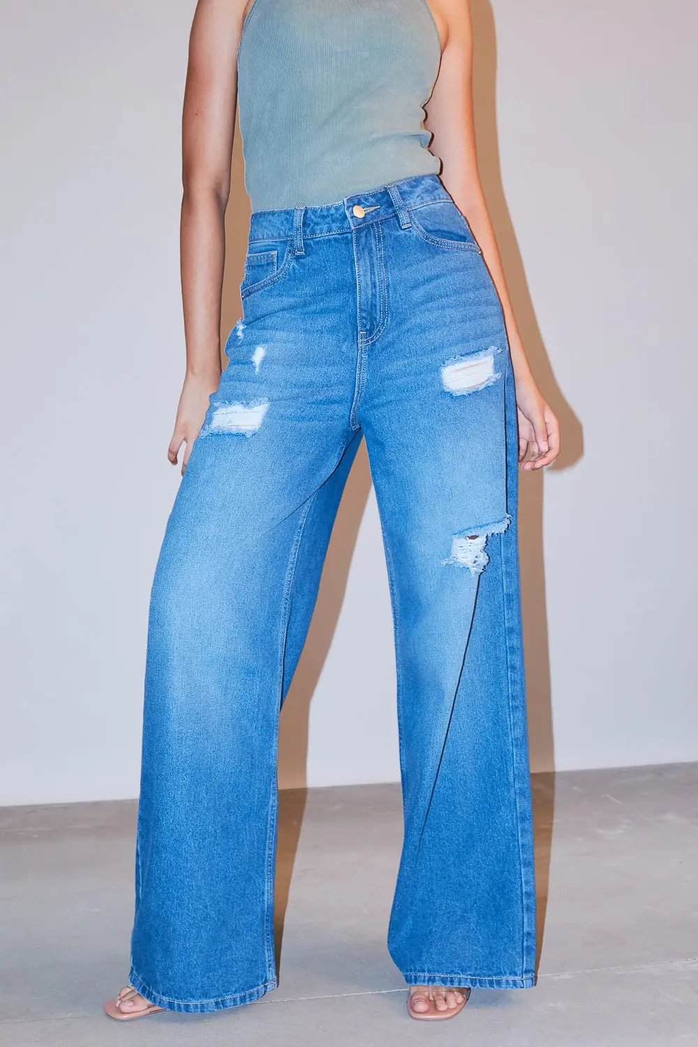 Blue High Waisted Women's Super Wide Jeans