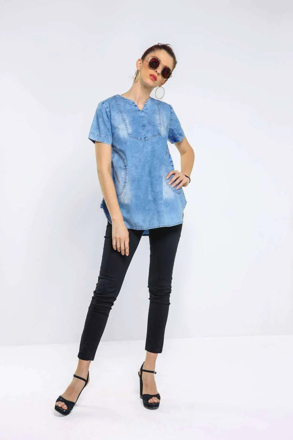 Light Blue Denim Tunic Top