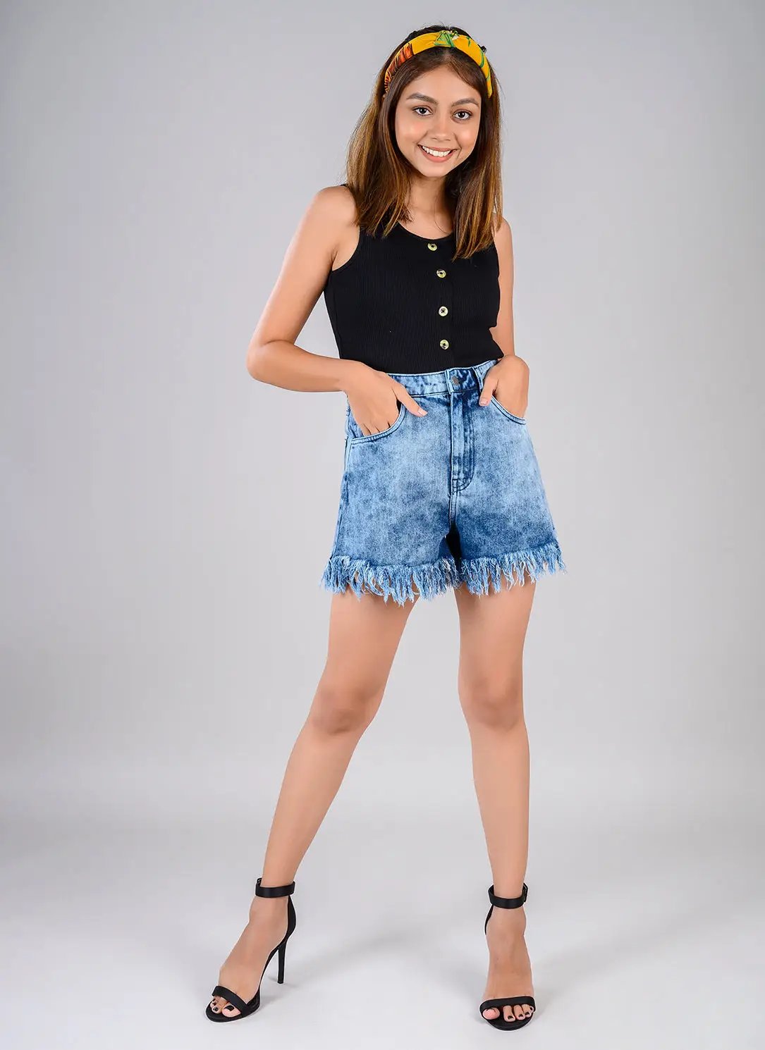 High Waist Vintage Shorts With Fringes