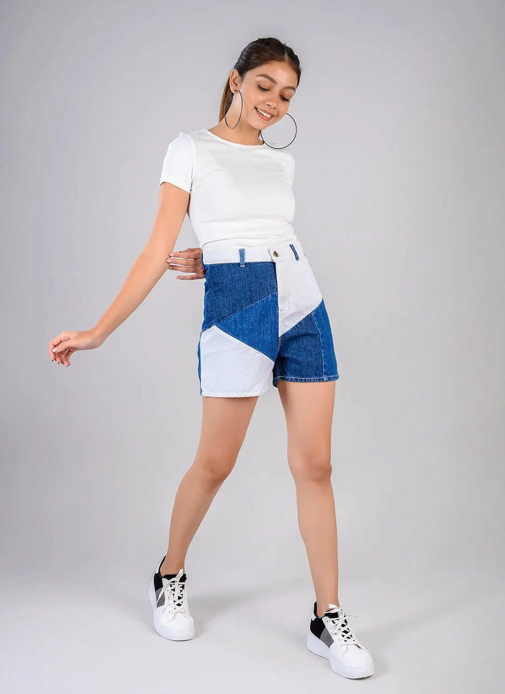 Patch Denim High Waist Shorts