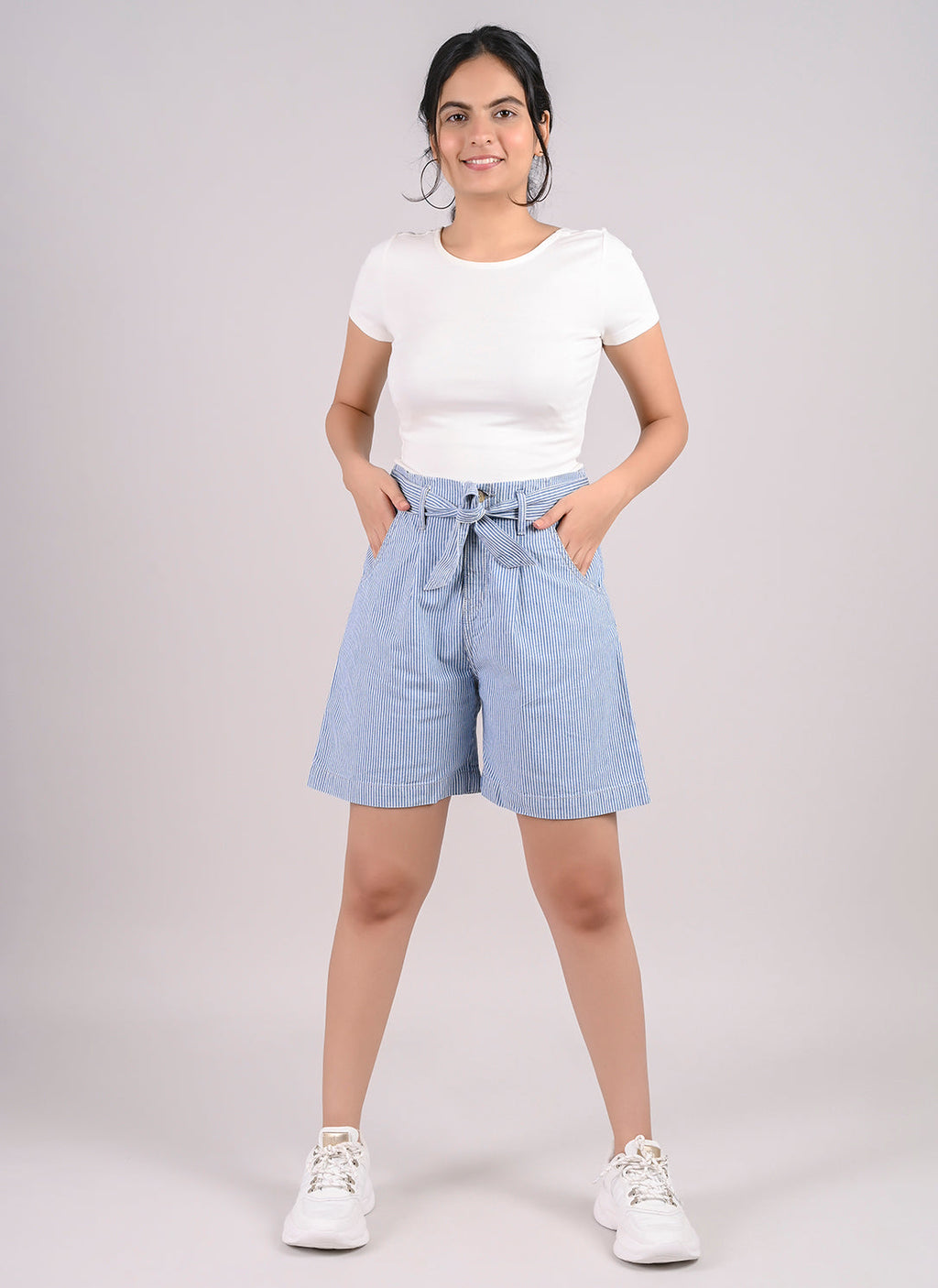 Stripe Bermuda Shorts With Belt