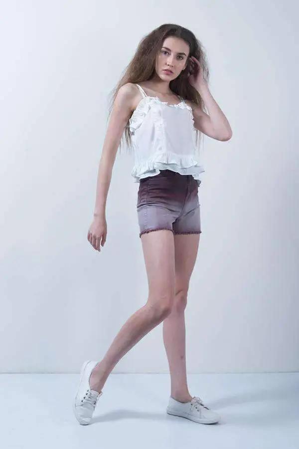 Ombre Maroon Denim High Rise Denim Shorts