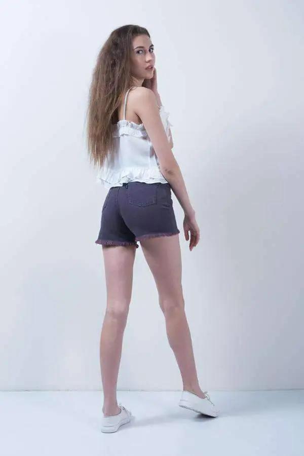 Maroon High Waist Denim Dyed Shorts