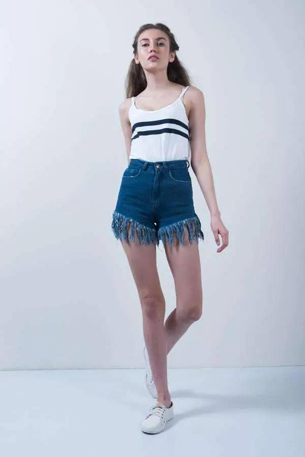 Dark Blue Denim Frill Shorts