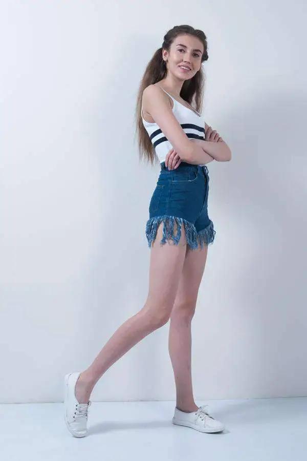 Dark Blue Denim Frill Shorts