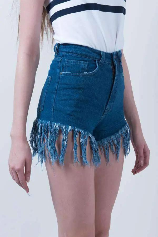 Dark Blue Denim Frill Shorts