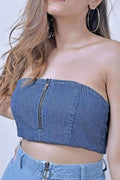 Stm Dark Blue Striped Denim Top