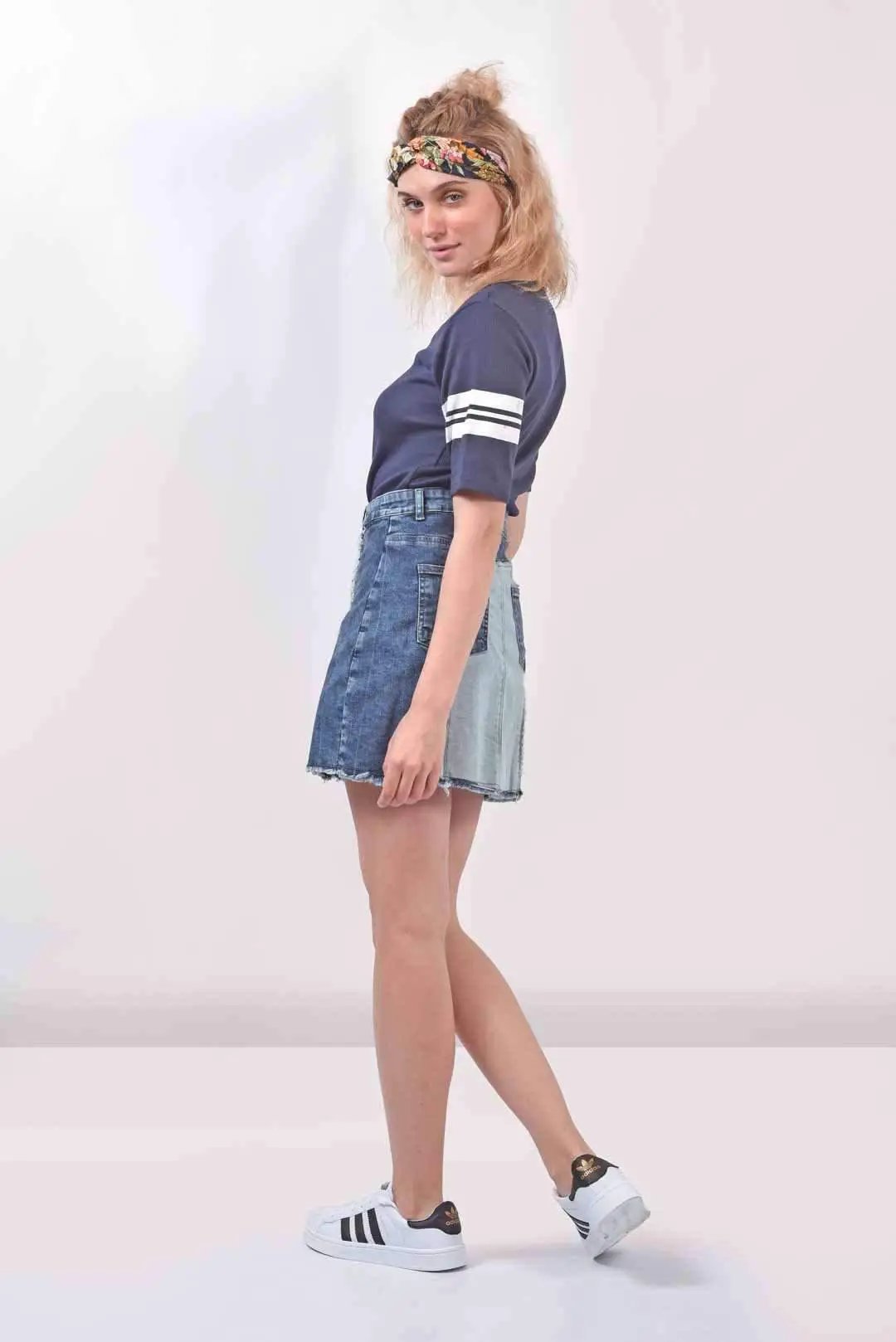 Paneled Denim Skirt