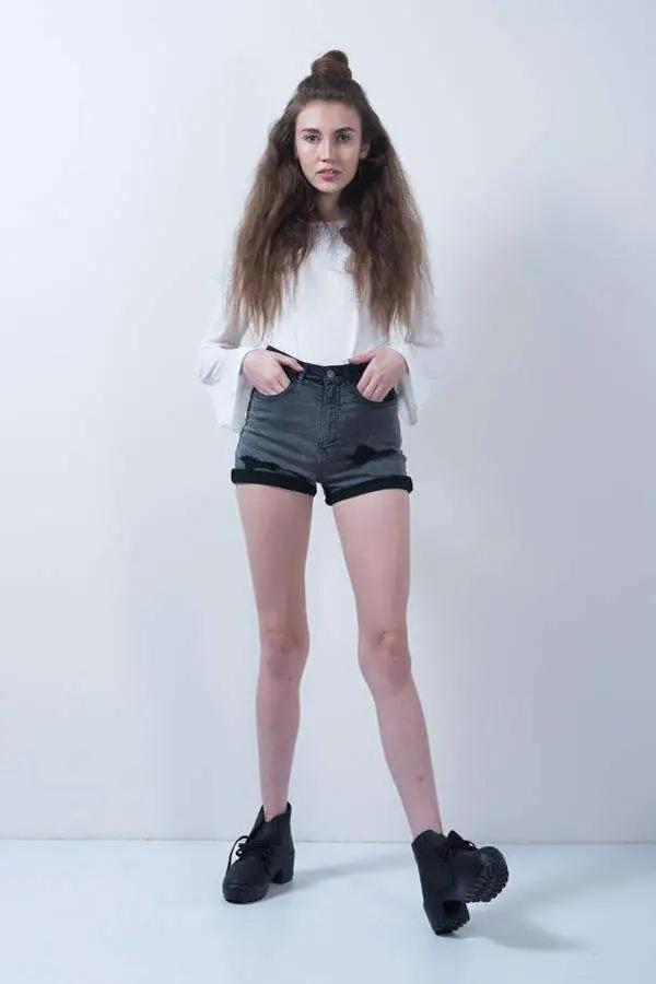 Grey Denim Overdyed High Waist Shorts