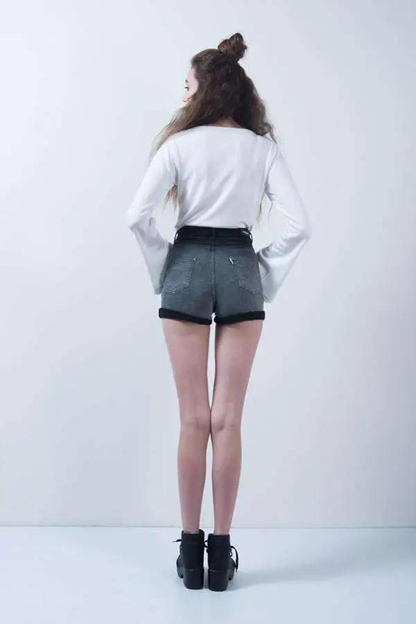 Grey Denim Overdyed High Waist Shorts