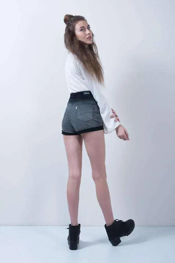 Grey Denim Overdyed High Waist Shorts
