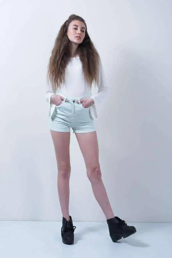Light Green Denim High Waist Denim Hot Shorts