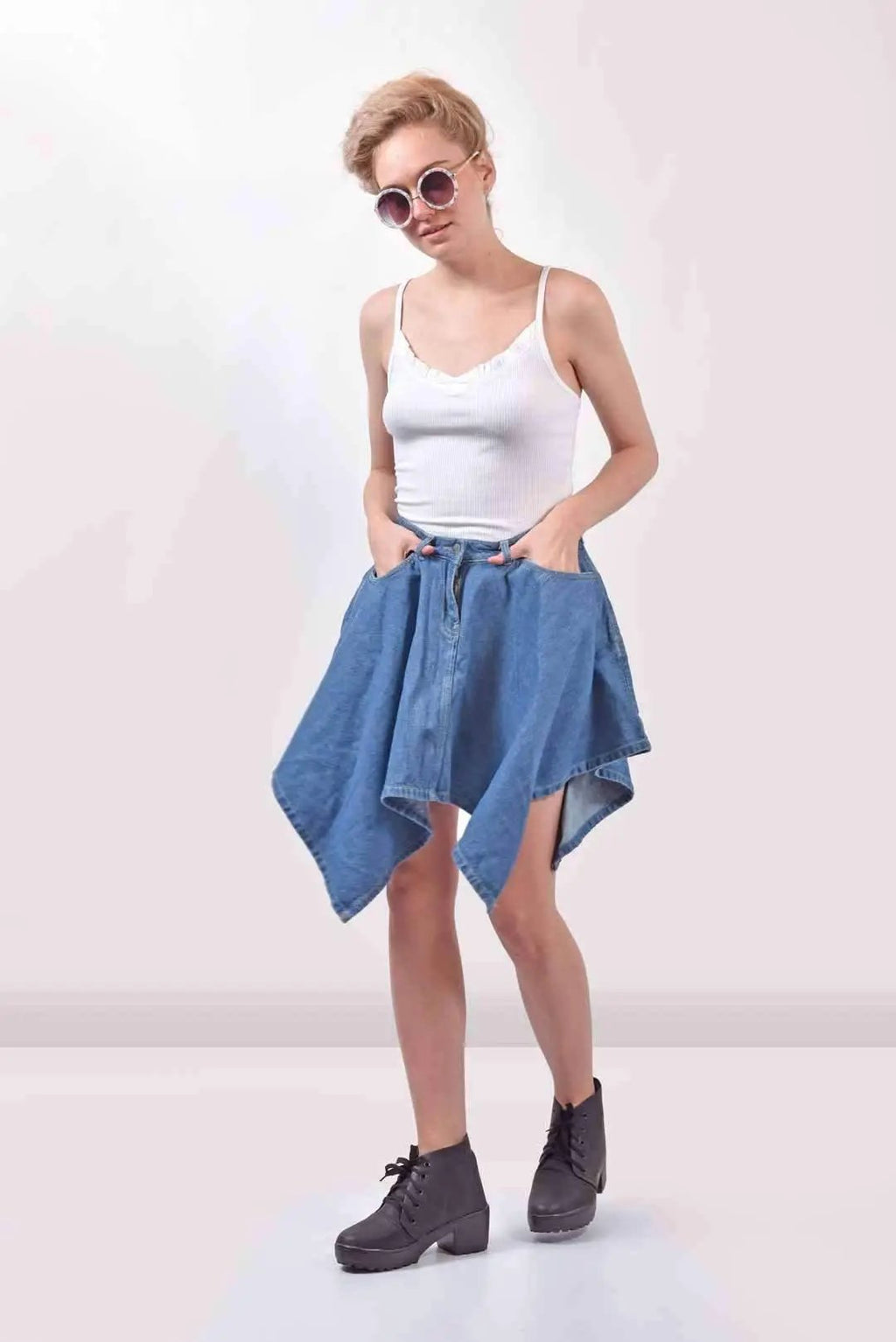 Flared Denim Light Blue Skirt