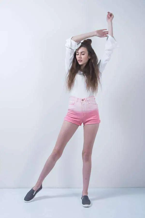 Pink Denim High Rise Ombre Shorts