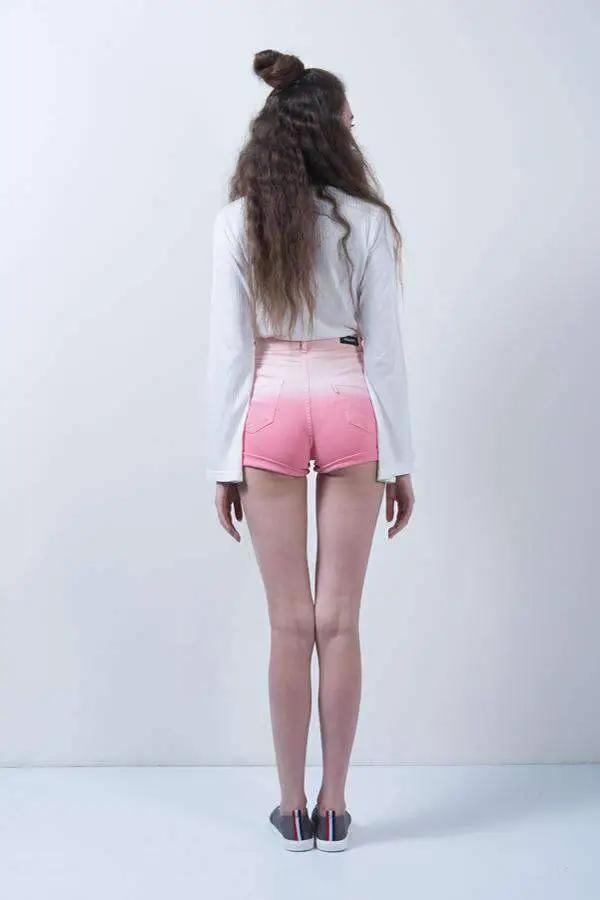 Pink Denim High Rise Ombre Shorts