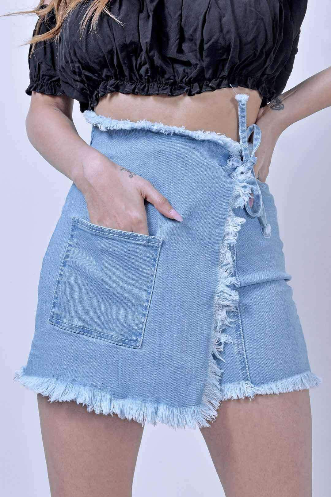 Stm Light Blue Denim Wrap Around Shorts